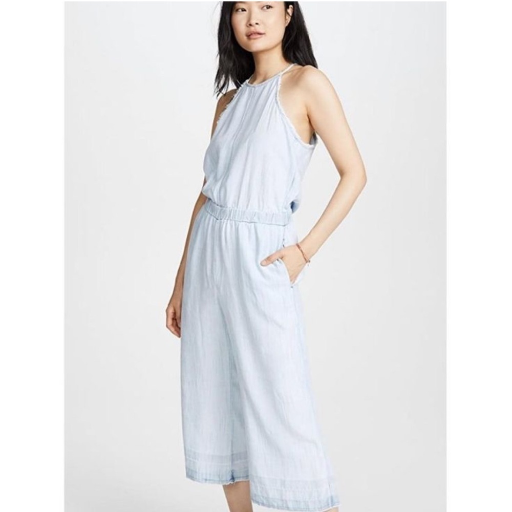 Bella Dhal chambray high neck Light Blue Sleeveless cropped Jumpsuit size XS